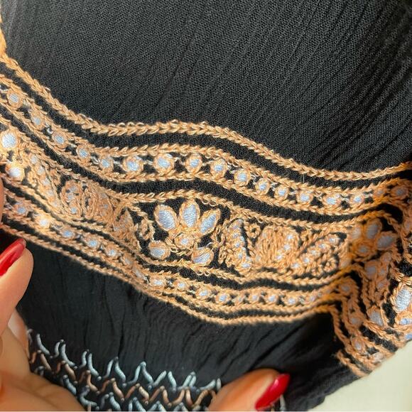 Free People Wind Willow Embroidered Navy Long Sleeve Mini Peasant Dress XS - Picture 11 of 12